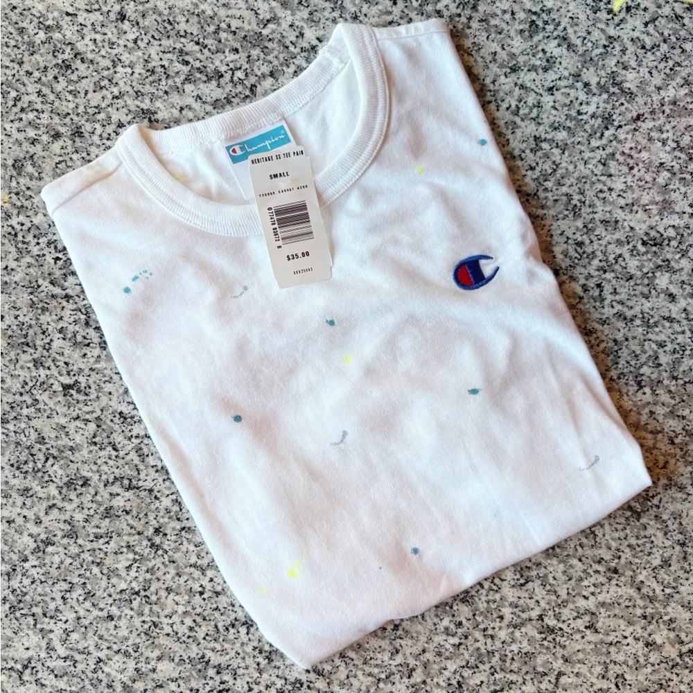 ♥️💖 Champion Heritage SS Tee Paint Splatter Vintage Men’s Size Small NWT - Picture 2 of 4